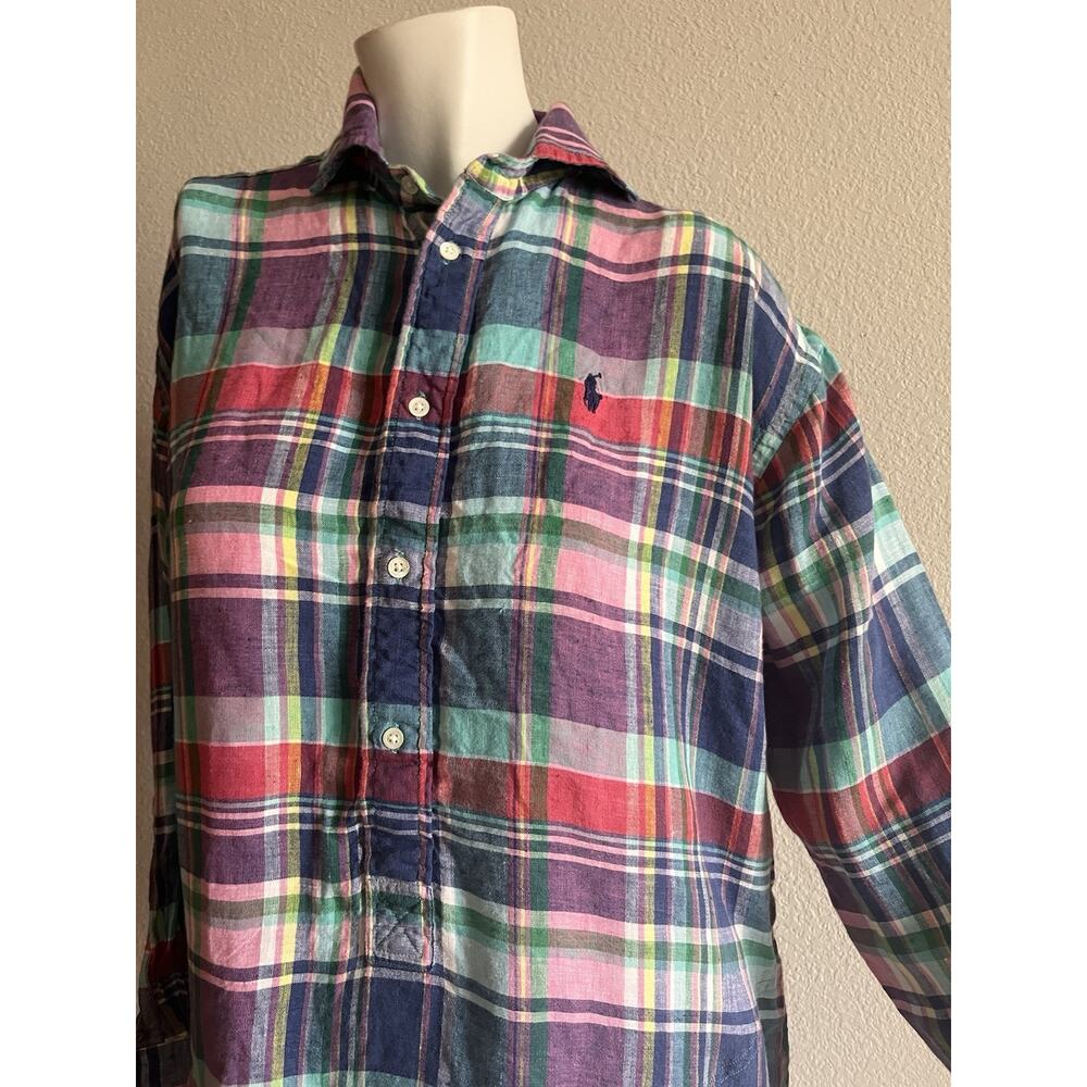 Polo Ralph Lauren Linen Madras Plaid Tunic Shirt Dress Cover Up Size 4 Coastal - Picture 9 of 16